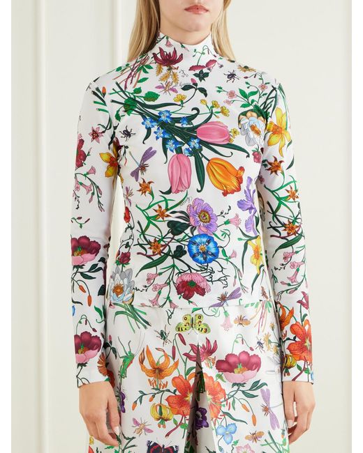 Gucci White Floral-Print Jersey T-Shirt