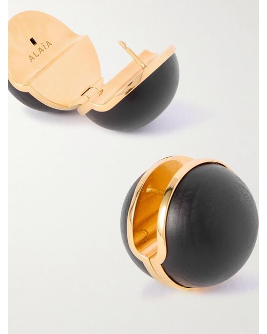 Alaïa Black Sphere Goldfarbene Ohrringe Mit Holzdetails