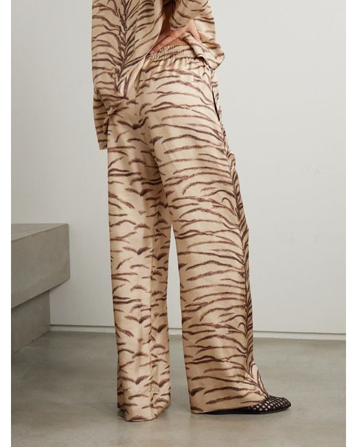 Stella McCartney Natural Tiger-Print Silk-Twill Wide-Leg Pants