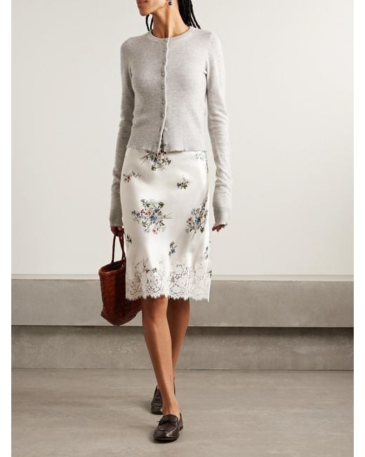 Doen Natural Elowette Lace-Trimmed Floral-Print Silk-Satin Skirt