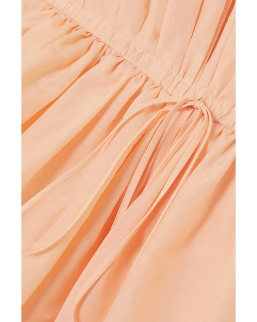 Adam Lippes Pink Dendur Tie-Detailed Pleated Cotton And Silk-Blend Voile Gown