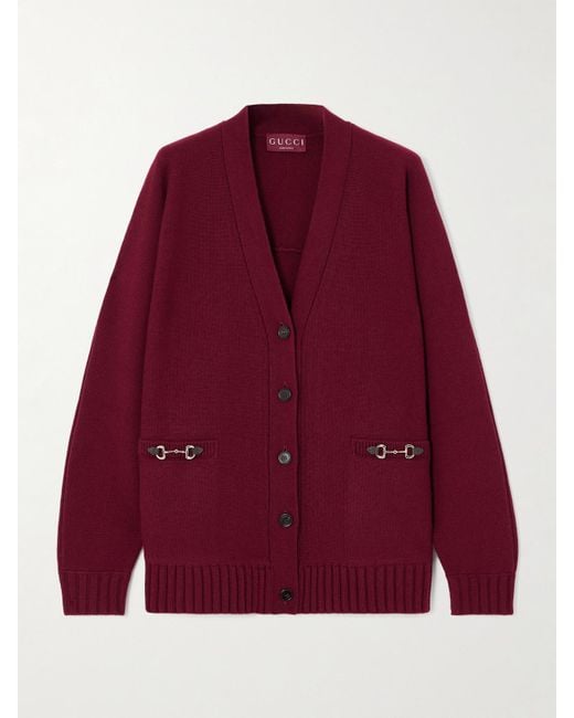 Gucci Red Cardigan Aus Einer Woll-Kaschmirmischung Mit „Horsebit“-Details
