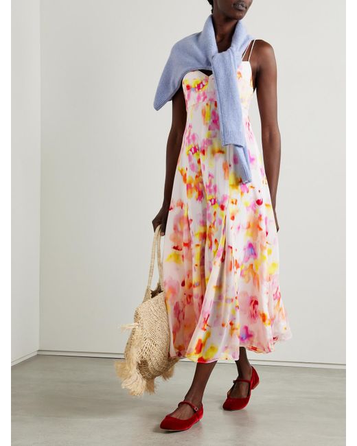 La Ligne White Luca Printed Silk Midi Dress