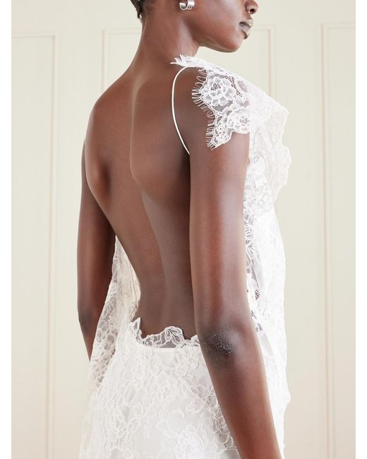Christopher Esber Floating Backless Draped Lace Mini Dress in White