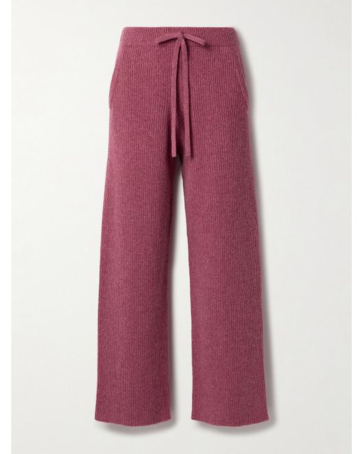 The Elder Statesman Red Ribbed Cashmere Track Pants