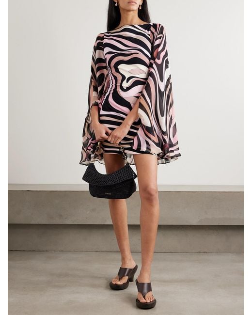 Emilio Pucci Pink Cape-Effect Printed Silk Crepe De Chine And Stretch-Jersey Mini Dress