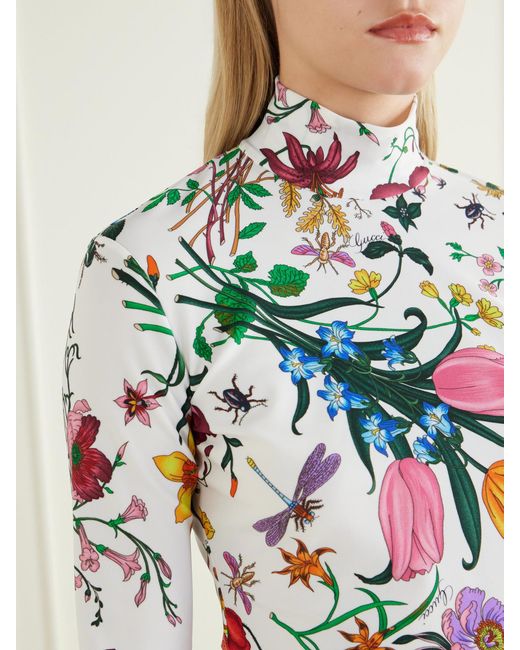 Gucci White Floral-Print Jersey T-Shirt