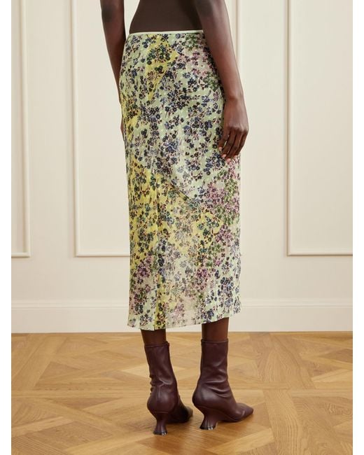 Dries Van Noten White Floral-Print Jacquard Georgette Midi Skirt