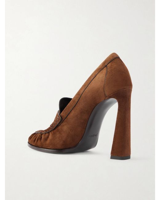 Saint Laurent Brown Le Loafer Embellished Suede Pumps