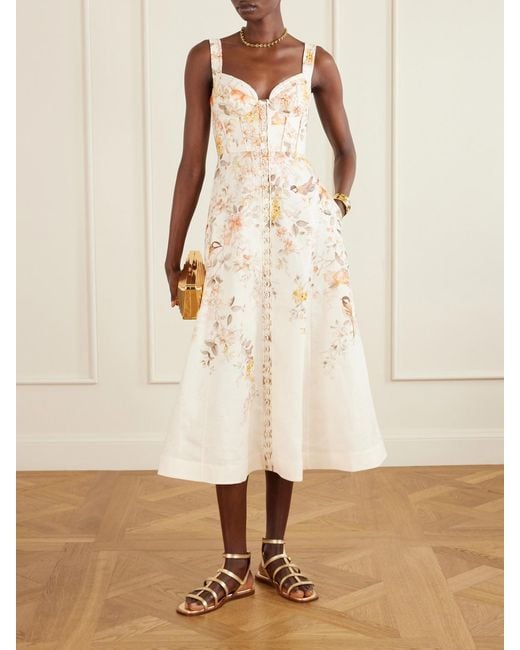 Zimmermann Natural Printed Linen Midi Dress