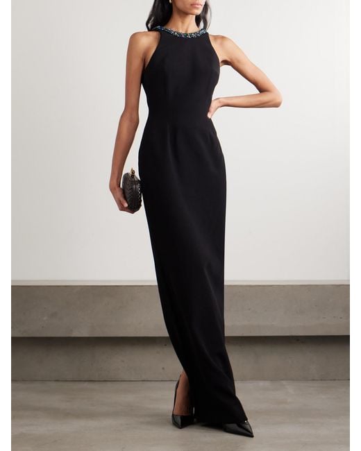 Balmain Black Open-Back Crystal-Embellished Crepe Gown