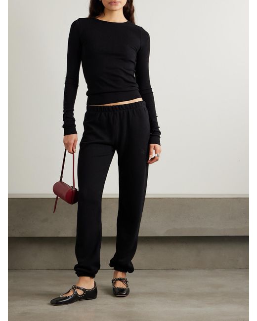 ÉTERNE Black Cotton And Modal-Blend Jersey Tapered Track Pants