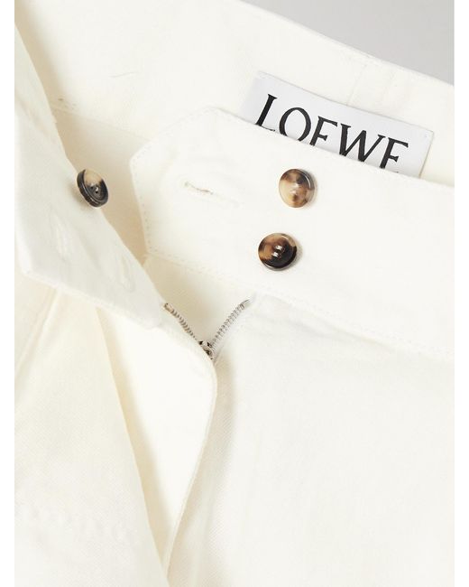 Loewe White Layered Pleated High-Rise Wide-Leg Jeans