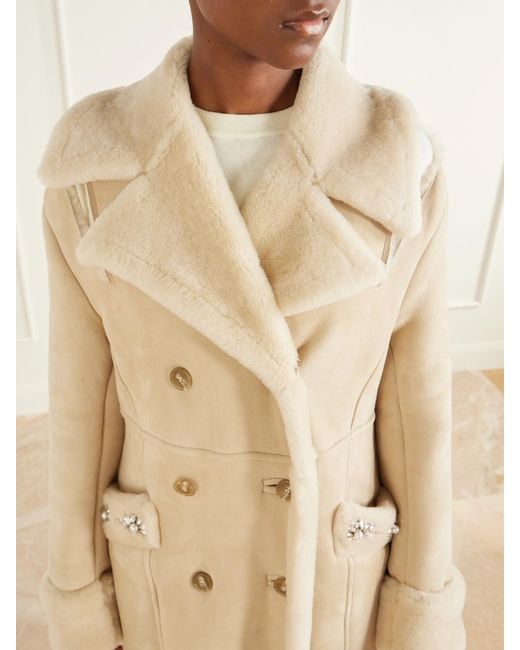 Simone Rocha Natural Embellished Double-Breasted Shearling Coat