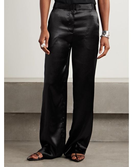 Ulla Johnson Black Ollie Satin Straight-Leg Pants