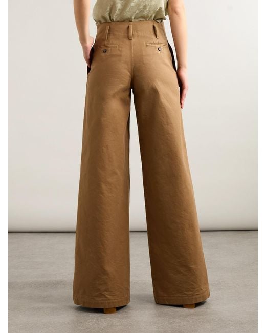 Chloé Natural Pleated Garment-Dyed Cotton-Canvas Straight-Leg Pants