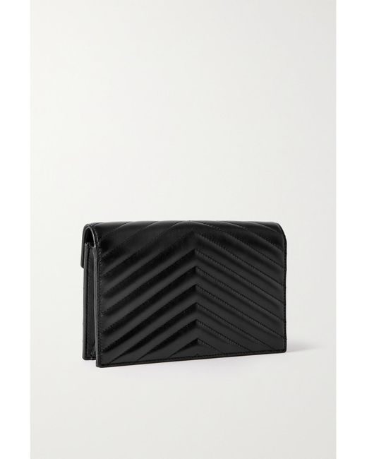 Saint Laurent Black Cassandre Mini Matelassé Leather Chain Wallet