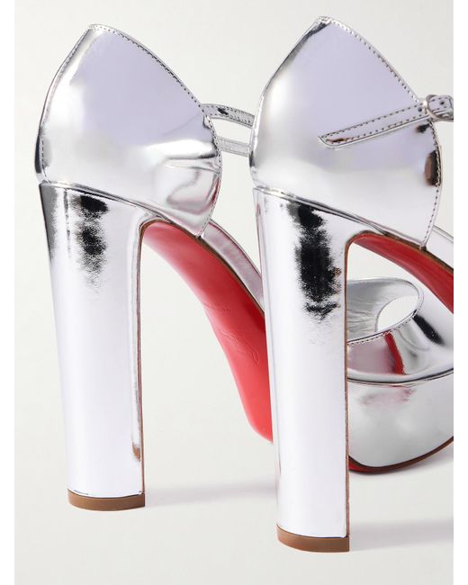 Christian Louboutin White Sandaloo 130 Plateausandalen Aus Leder Mit Spiegeleffekt