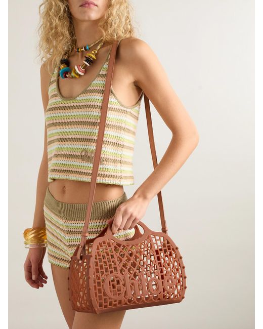 Sac Porté Épaule En Caoutchouc À Finitions En Cuir Et À Clous Cage Chloé en coloris Brown
