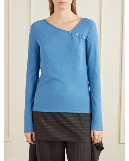 Deiji Studios Blue Button-Detail Ribbed Lyocell And Wool-Blend T-Shirt