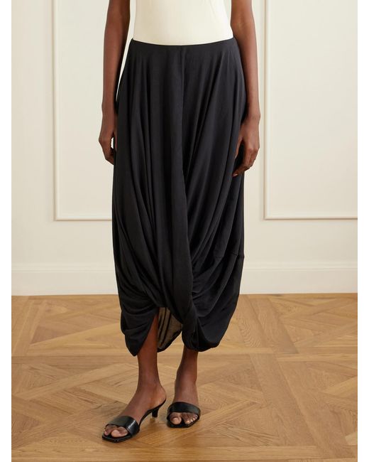 Totême Black Cocoon Draped Lyocell And Organic Cotton-Blend Maxi Skirt