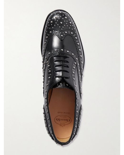 Church's Black Burwood Met Studded Glossed-Leather Brogues
