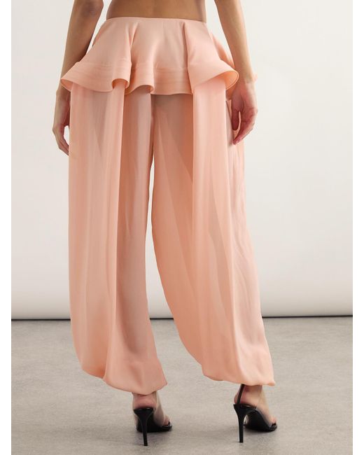 Pantalon Fuselé À Basque En Georgette À Fronces Alaïa en coloris Pink