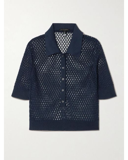 Kiki de Montparnasse Blue Crocheted Silk Polo Shirt