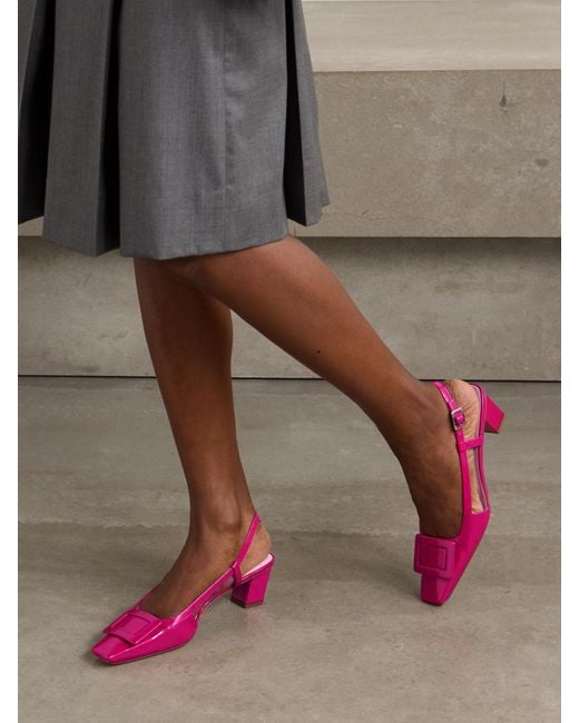 Roger Vivier Pink 45 Patent-Leather Slingback Pumps