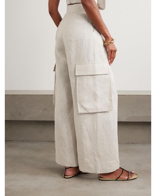 ANDRES OTALORA White Mi Memoria Pleated Linen Cargo Wide-Leg Pants