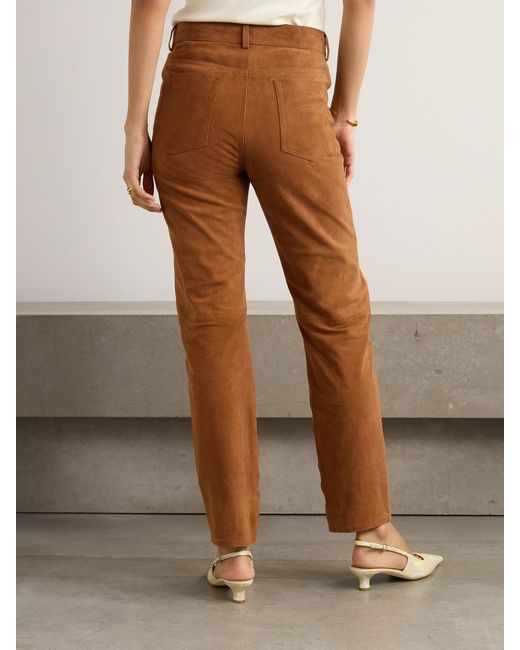 Blazé Milano Brown Paso Paneled Suede Straight-Leg Pants