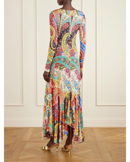 Etro White Ruffled Paisley-Print Jersey Maxi Dress