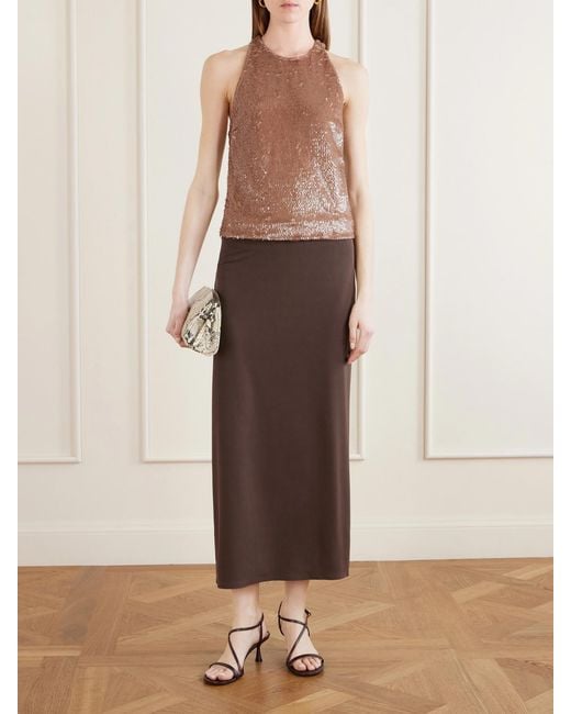 Staud Brown Bree Sequined Tulle Top