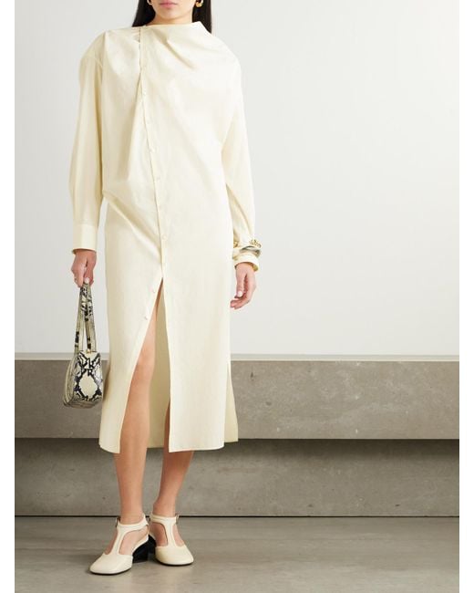 Lemaire Natural Asymmetrisches Midikleid Aus Baumwoll-Crêpe Mit Bindegürtel