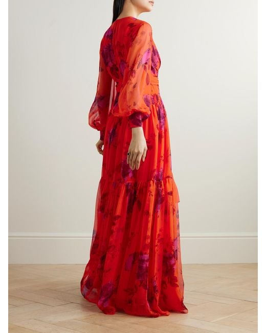 Erdem Belted Floral-print Tiered Silk-chiffon Maxi Dress