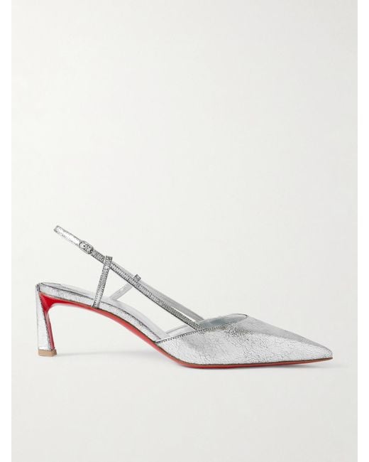 Christian Louboutin Condoroline 55 Cutout Metallic Textured-Leather Slingback Heels