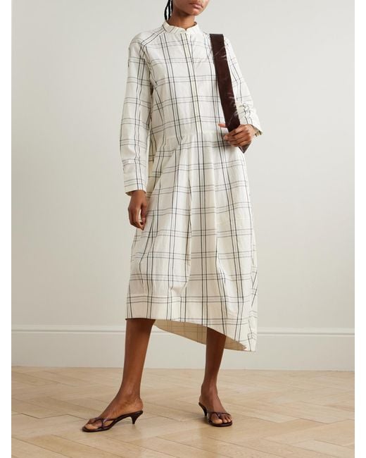 Tibi White Russel Paneled Checked Cotton-Poplin Midi Shirt Dress