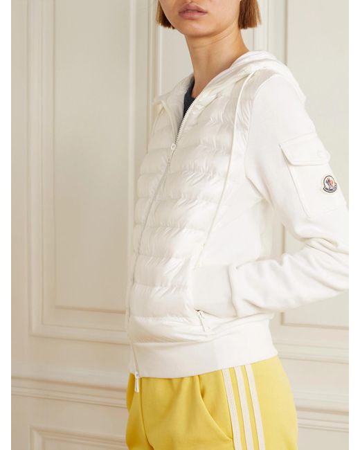 Moncler White Paneled Cotton-Blend Terry And Quilted Shell Down Hoodie