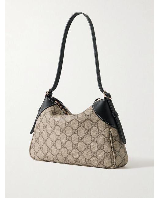Gucci Natural Gg Emblem Small Leather-Trimmed Coated-Canvas Shoulder Bag