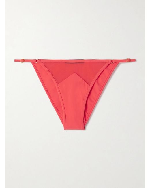 Kiki de Montparnasse Red Peep Show Mesh-Trimmed Bikini Brief