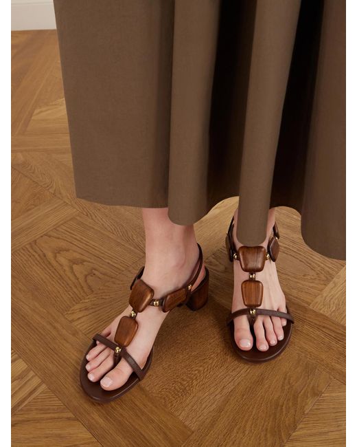 Gianvito Rossi Brown 45 Appliquéd Studded Leather Thong Sandals