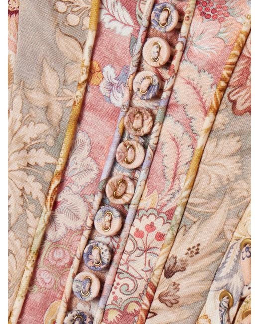 Zimmermann Pink Rebellion Paneled Layered Printed Linen Maxi Dress