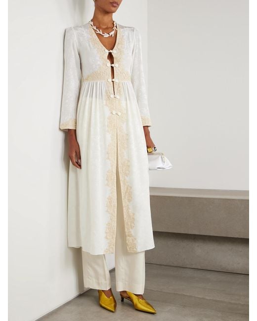 Bode White Trousseau Lace-Trimmed Silk-Jacquard Maxi Dress