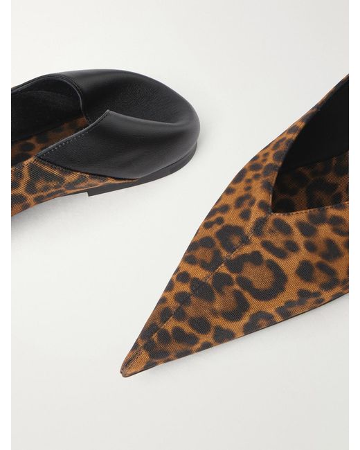 Saint Laurent White Nour Leather-Trimmed Leopard-Print Grosgrain Flats