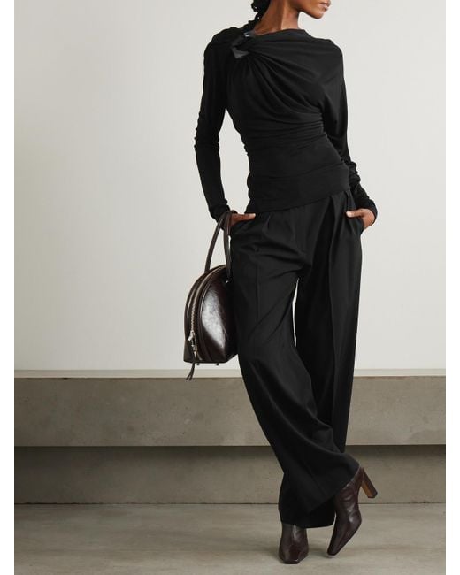 Victoria Beckham Black Asymmetric Embellished Draped Jersey Top