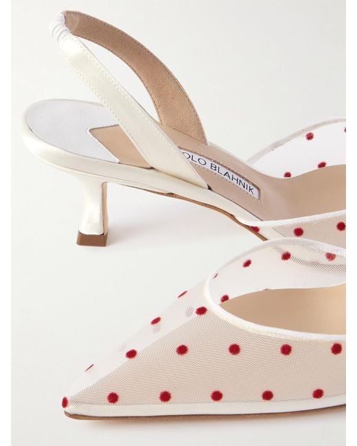 Manolo Blahnik Natural Carolyne 50 Slingback-Pumps Aus Mesh Und Satin Mit Flockprint