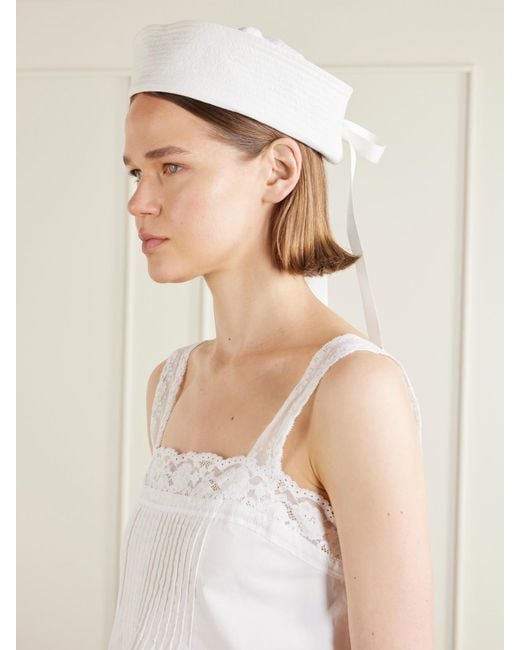 Les Vacances d'Irina White Sailor Grosgrain-Trimmed Cotton Sailor Hat
