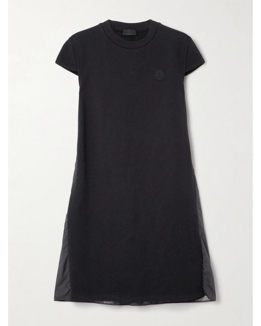 Moncler Black Appliquéd Cotton-Jersey And Pleated Shell Mini Dress