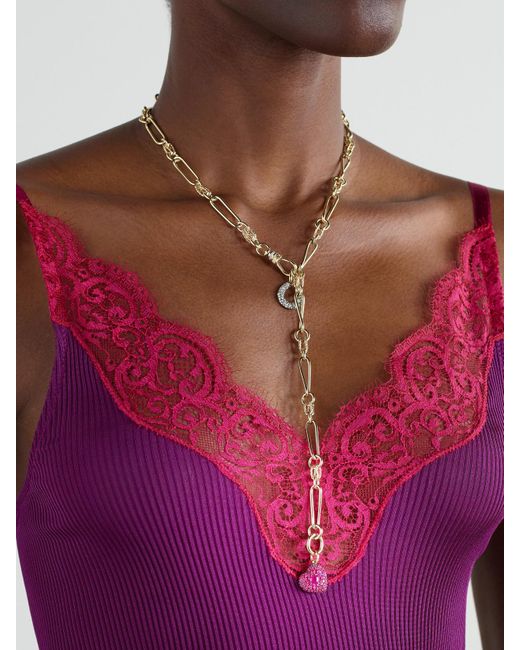 Lucy Delius Natural Twisted Chain, Horseshoe And Heart Convertible 14-Karat, Rhodium-Plated, Ruby And Diamond Necklace