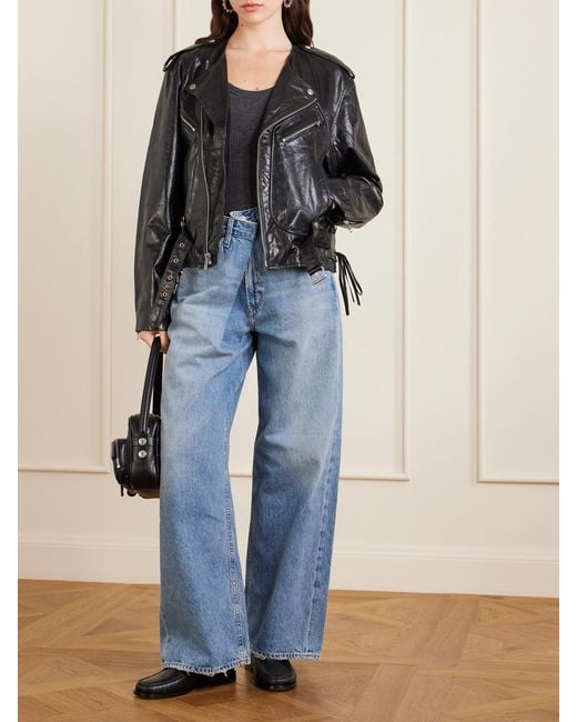 R13 Black Belted Embellished Leather Biker Jacket